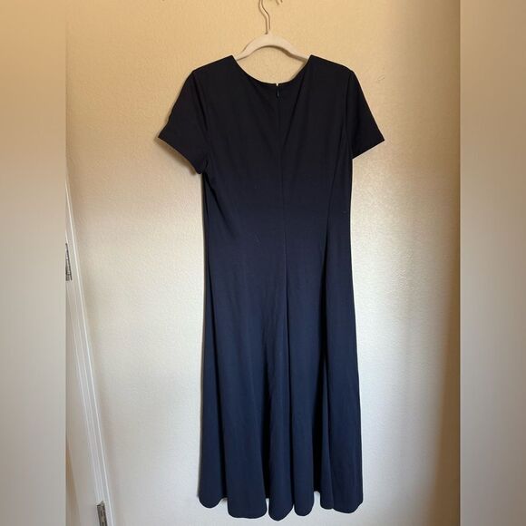 Lafayette 148 NY‎ V-Neck Flowy Maxi Dress Sz Large Deep Blue Short Sleeve - Picture 5 of 7